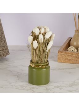 HomeTown - Fleur Dried Floral Arrangemet In Ceramic Jar 18 Cm in Off White Colour