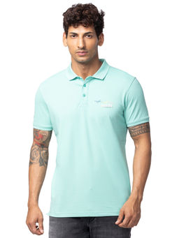 Spykar - Turquoise Polo Collar Half Sleeves Blended T-Shirt for Men