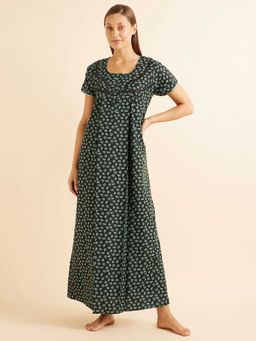 Sweet Dreams - Women Printed Half Sleeves Maxi Night Dress
