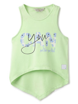 Tales & Stories - Girls Sleeveless Neon Green Typography Top