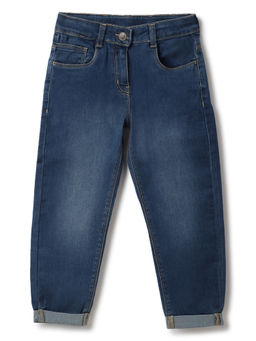 Tales & Stories - Girls Navy Blue Slim Fit Light Faded Lycra Jeans