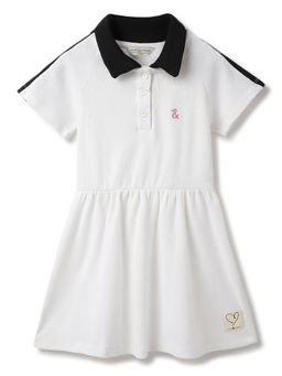 Tales & Stories - Girls Cotton White Solid Half Sleeve Dress