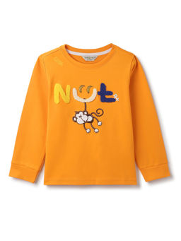 Tales & Stories - Boys Orange Cotton Embroidered Full Sleeve T-Shirt