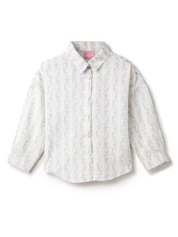 Tales & Stories - Girls Off White Oversized Printed Shirt