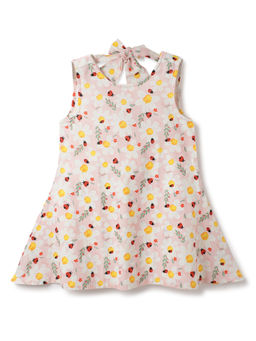 Tales & Stories - Girls Cotton Pink Printed Mid-Thigh Casual Dress