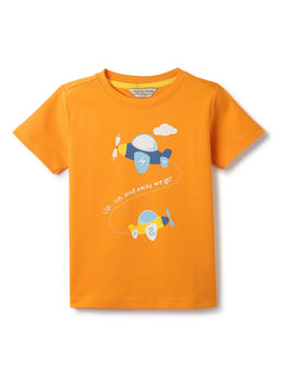 Tales & Stories - Boys Orange Cotton Printed Half Sleeve T-Shirt