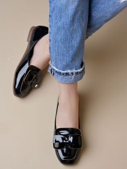 Shoetopia - Bow Detailed Black Marry Jane Ballerinas for Women