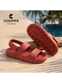 Chupps - Men Chunky Supportive Footbed Sliders - Brick Red