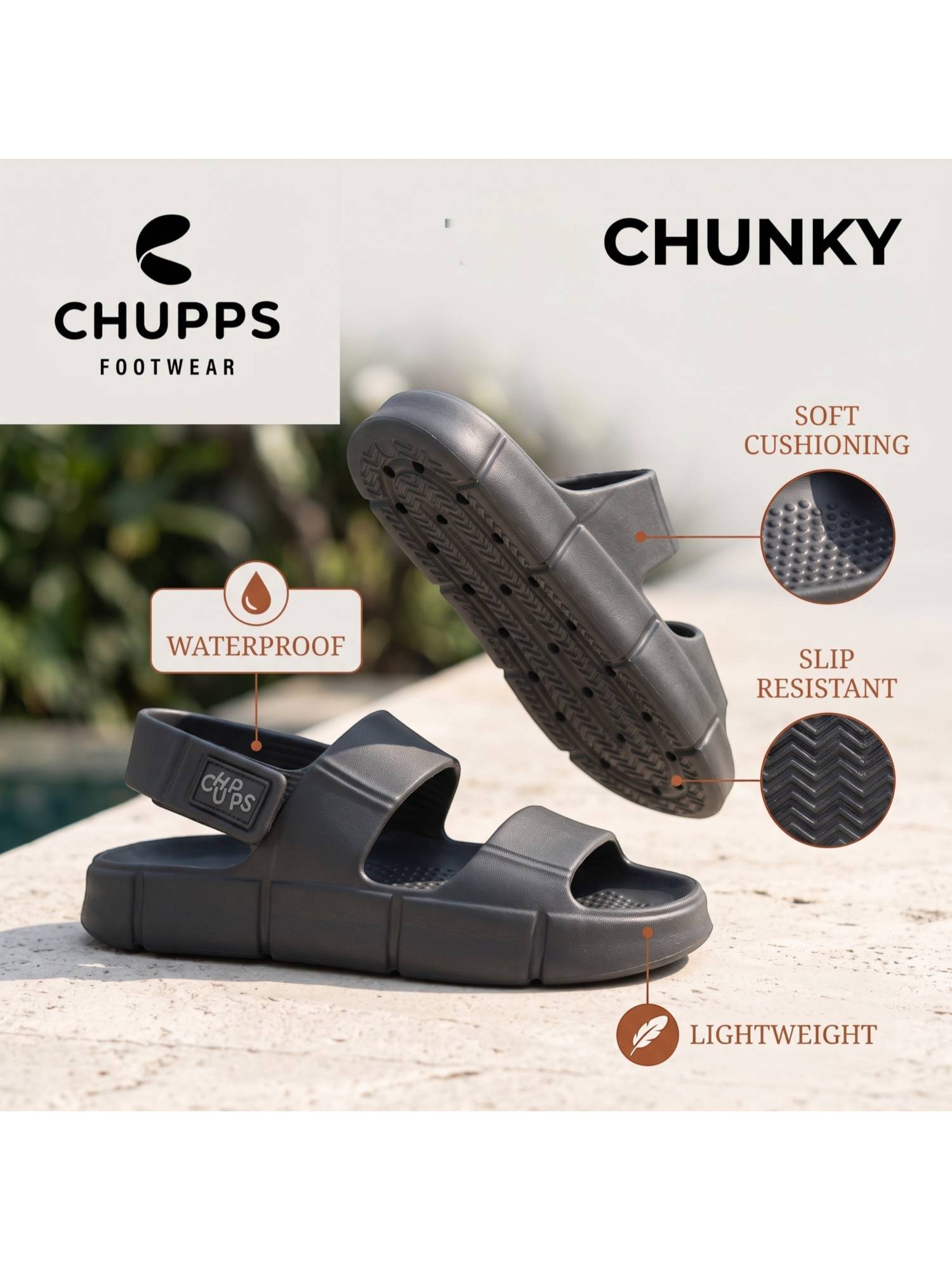 Buy Chupps Men Chunky Ergonomic Support Sliders - Dark Grey Online