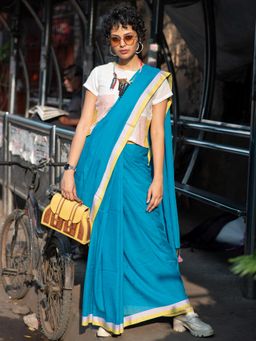 Suta - Blue Pure Cotton Solid Saree without Blouse