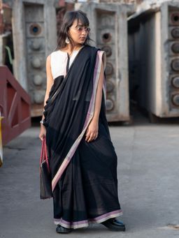 Suta - Black Pure Cotton Solid Saree without Blouse