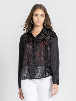 SHAYE - Shirt Collar Black Solid Long Sleeves Party Shirt