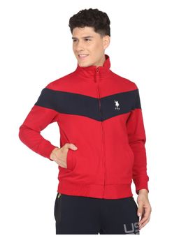 U.S. POLO ASSN. - Men Red High Neck Colour Block Sweatshirt