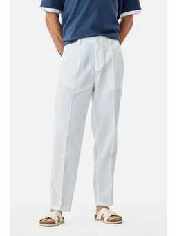 Snitch - White Plain Loose Casual Trouser for Men