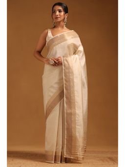 Soch - Women Cream Art Silk Zari Woven Border Saree with Unstitched Blouse