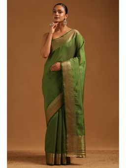 Soch - Women Green Art Silk Zari Woven Border Saree with Unstitched Blouse