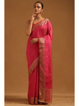 Soch - Women Pink Art Silk Zari Woven Border Saree with Unstitched Blouse