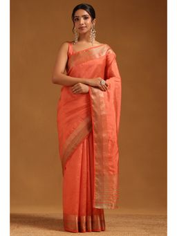 Soch - Women Orange Art Silk Zari Woven Border Saree with Unstitched Blouse