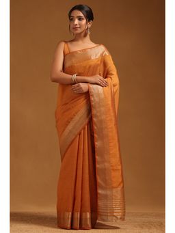 Soch - Women Mustard Art Silk Zari Woven Border Saree with Unstitched Blouse