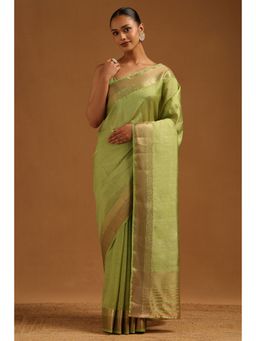 Soch - Women Light Green Art Silk Zari Woven Border Saree with Unstitched Blouse