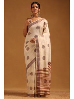 Soch - Women Cream Art Silk Woven Design Saree with Unstitched Blouse