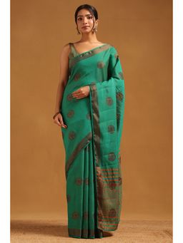 Soch - Women Green Art Silk Woven Design Saree with Unstitched Blouse