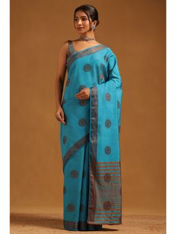 Soch - Women Blue Art Silk Woven Design Saree with Unstitched Blouse