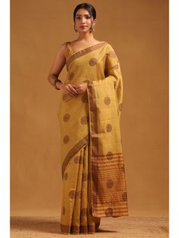 Soch - Women Gold Art Silk Woven Design Saree with Unstitched Blouse