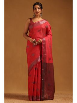 Soch - Women Red Art Silk Woven Design Saree with Unstitched Blouse