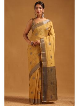 Soch - Women Gold Art Silk Woven Design Saree with Unstitched Blouse