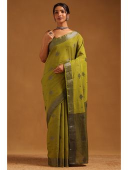Soch - Women Olive Art Silk Woven Design Saree with Unstitched Blouse