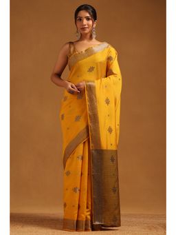Soch - Women Yellow Art Silk Woven Design Saree with Unstitched Blouse
