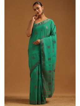 Soch - Women Green Art Silk Handloom Woven Design Saree with Unstitched Blouse