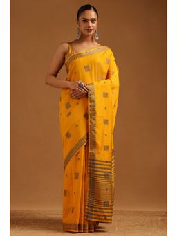Soch - Women Yellow Art Silk Handloom Woven Design Saree with Unstitched Blouse