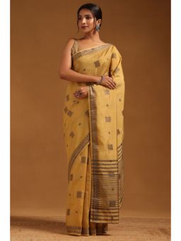 Soch - Women Gold Art Silk Handloom Woven Design Saree with Unstitched Blouse