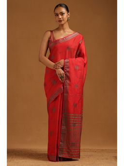 Soch - Women Red Art Silk Handloom Woven Design Saree with Unstitched Blouse