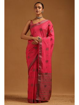 Soch - Women Fuchsia Pink Art Silk Handloom Woven Design Saree with Unstitched Blouse