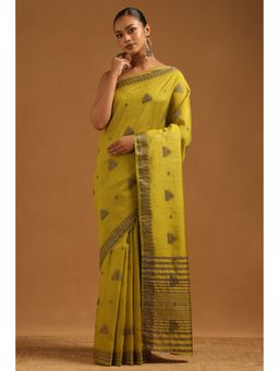 Soch - Women Olive Art Silk Woven Design Saree with Unstitched Blouse