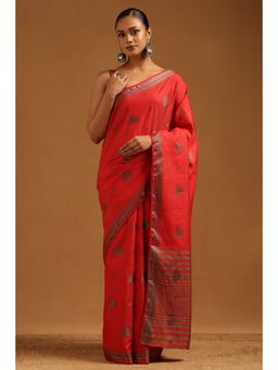 Soch - Women Red Art Silk Woven Design Saree with Unstitched Blouse