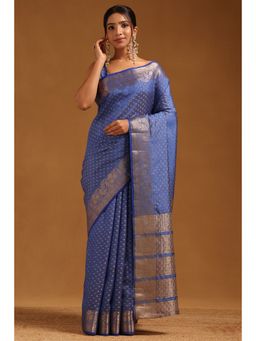 Soch - Women Blue Art Silk Zari Woven Saree with Unstitched Blouse