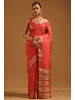 Soch - Women Red Art Silk Zari Woven Saree with Unstitched Blouse