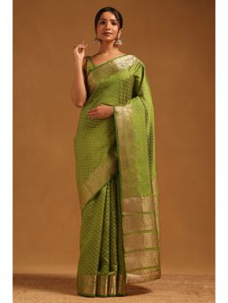 Soch - Women Olive Art Silk Zari Woven Saree with Unstitched Blouse