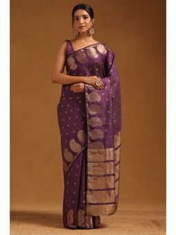 Soch - Women Purple Art Silk Zari Woven Saree with Unstitched Blouse