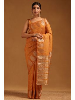 Soch - Women Mustard Art Silk Zari Woven Saree with Unstitched Blouse