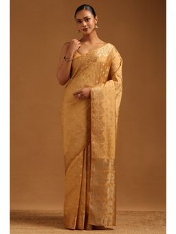 Soch - Women Beige Art Silk Floral Zari Woven Saree with Unstitched Blouse