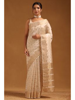 Soch - Women Off White Art Silk Floral Zari Woven Saree with Unstitched Blouse