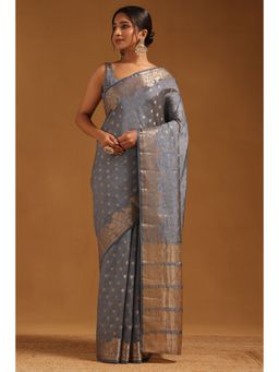 Soch - Women Grey Art Silk Floral Zari Woven Saree with Unstitched Blouse