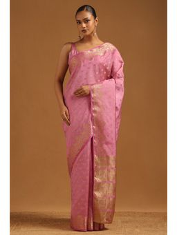 Soch - Women Pink Art Silk Floral Zari Woven Saree with Unstitched Blouse