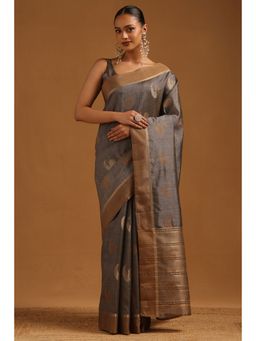Soch - Women Grey Art Silk Bird Motifs Zari Woven Saree with Unstitched Blouse