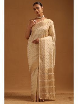 Soch - Women Ivory Art Silk Floral Woven Saree with Unstitched Blouse